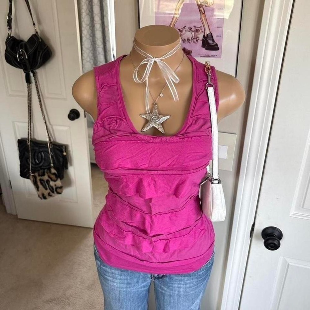 y2k 2000s hot pink ruffle tank top